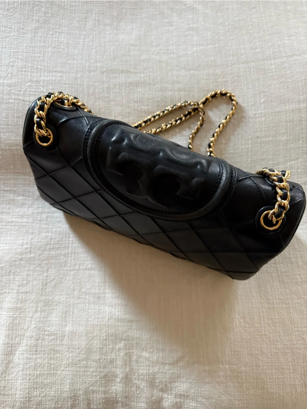 Tory Burch Black Quilted Shoulder Bag with Gold Chain Strap